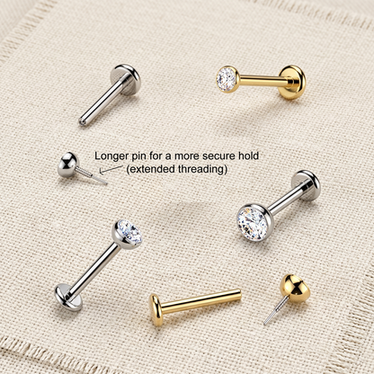 Titanium Bezel Set CZ Threaded Flat Back Stud 20G