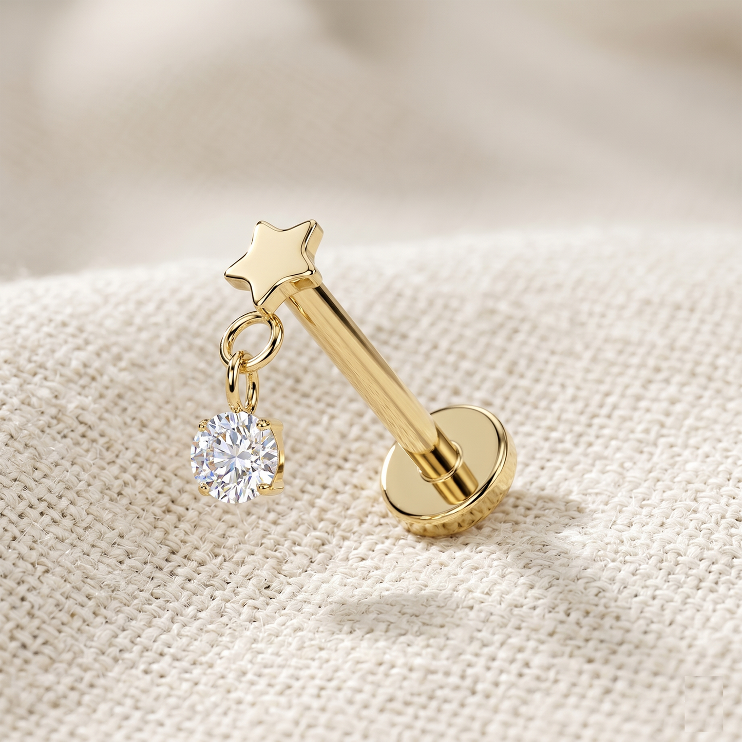 Titanium Star CZ Dangle Threadless Flat Back Stud