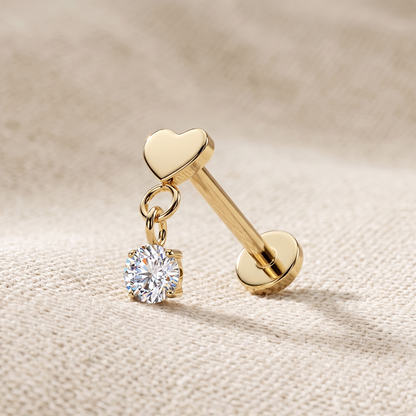 Titanium Heart CZ Dangle Threadless Flat Back Stud
