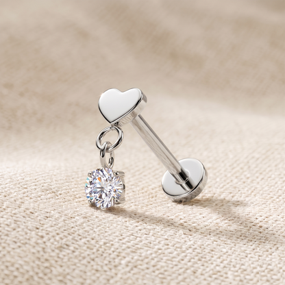 Titanium Heart CZ Dangle Threadless Flat Back Stud
