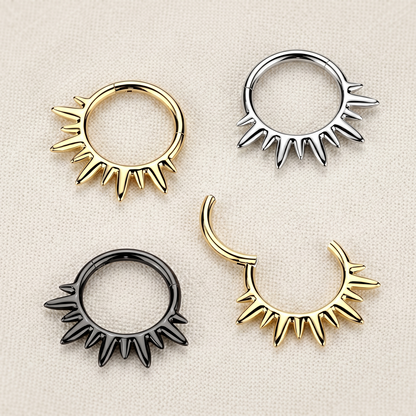 Titanium Spike Hinged Segment Hoop Ring 16G