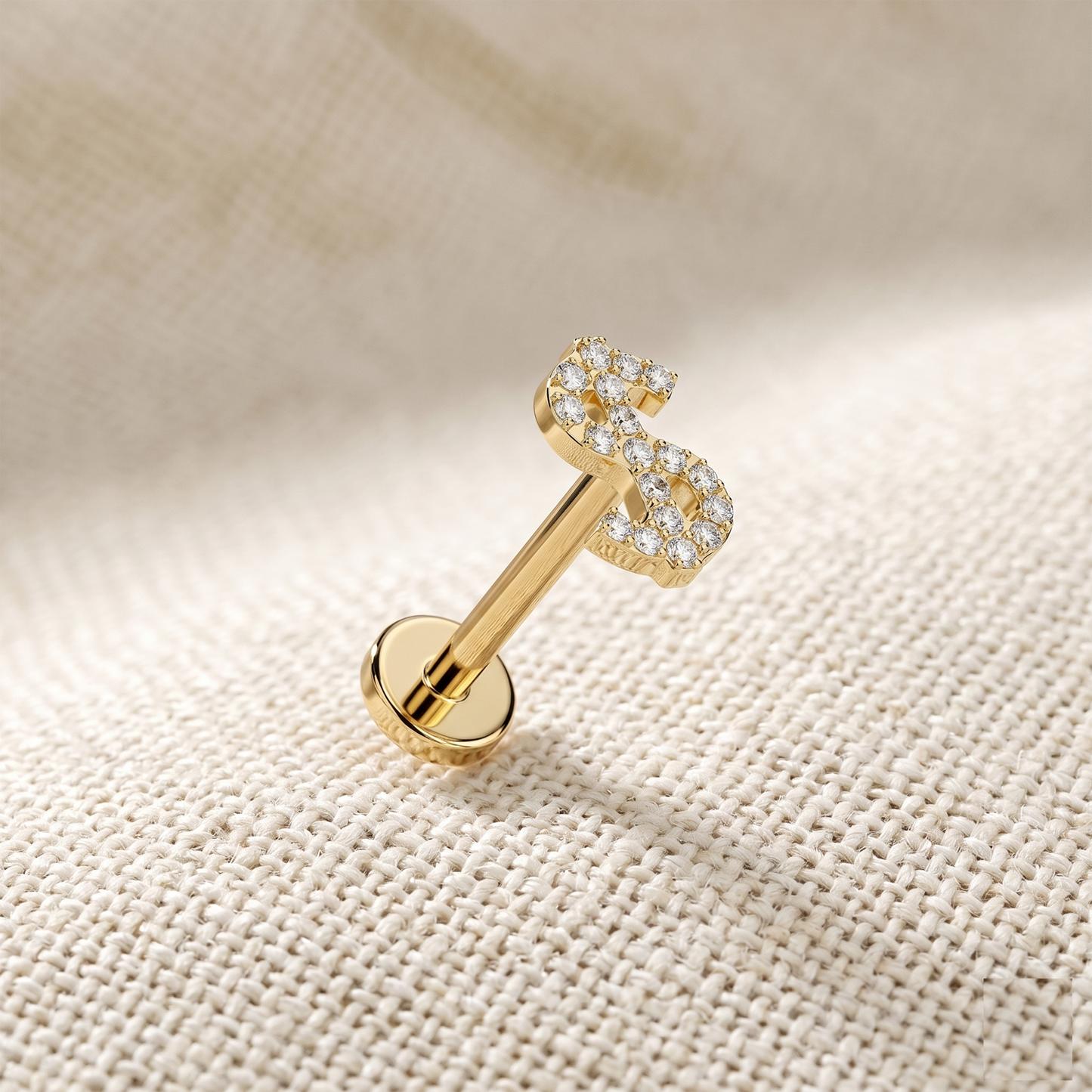 Titanium Pave CZ Dollar Sign Threadless Flat Back Stud