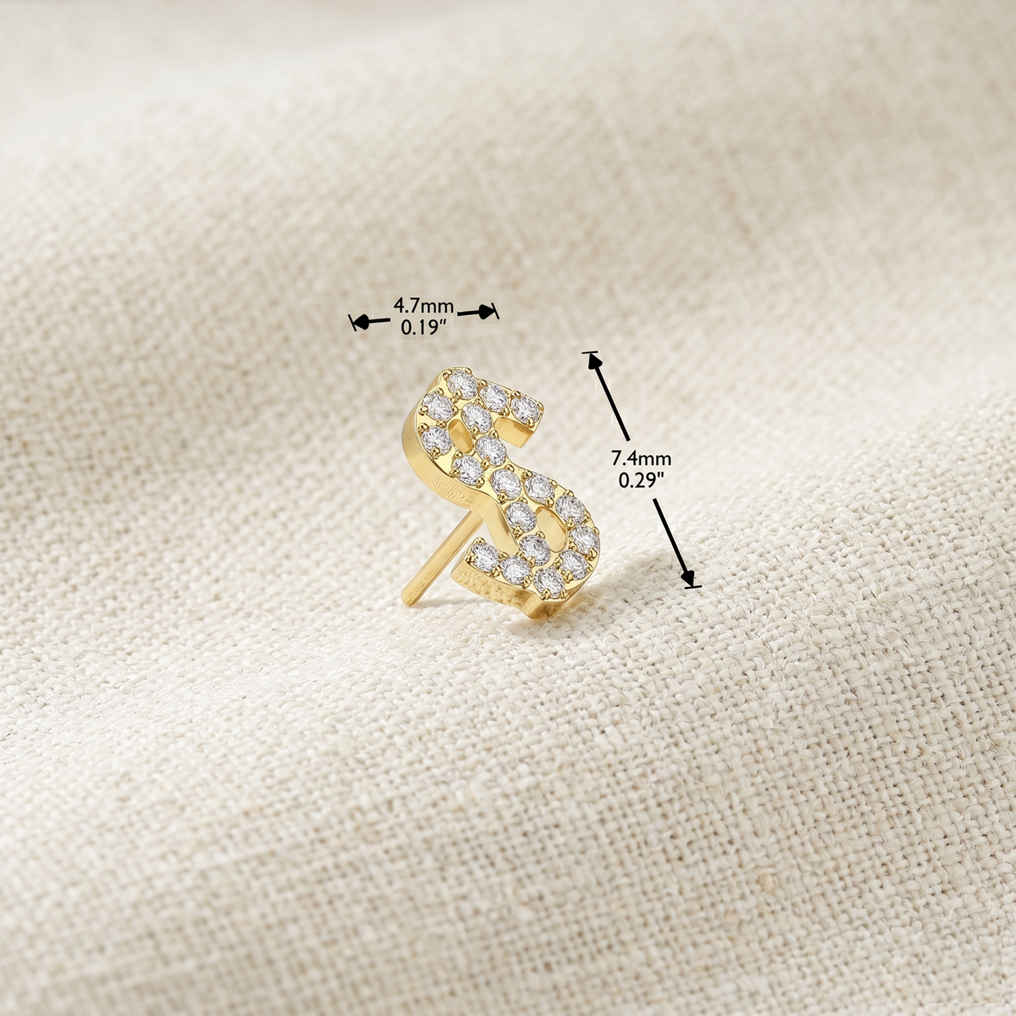Titanium Pave CZ Dollar Sign Threadless Flat Back Stud