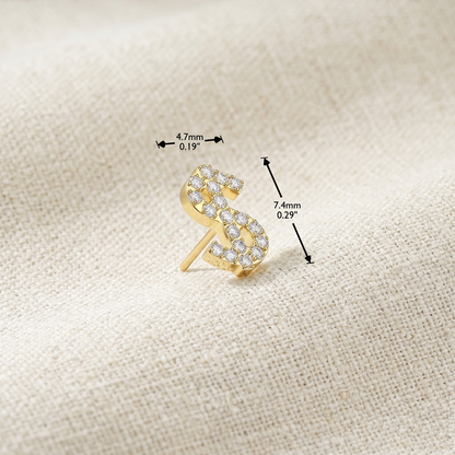 Titanium Pave CZ Dollar Sign Threadless Flat Back Stud