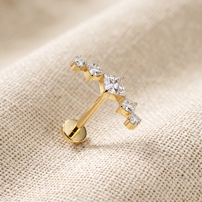 Titanium Triple Diamond Round CZ Threadless Flat Back Stud