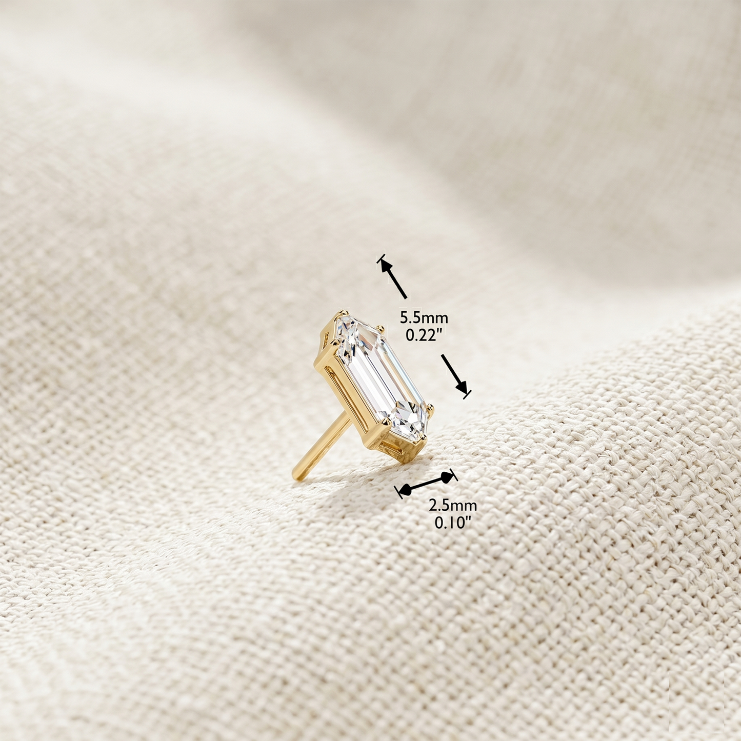 Titanium Elongated Hexagon CZ Threadless Top