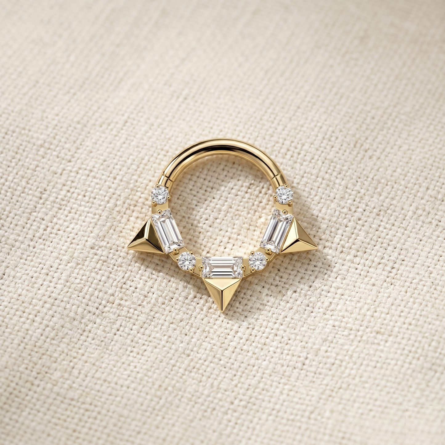 Titanium CZ Baguette & Spike Hinged Segment Hoop Ring 16G