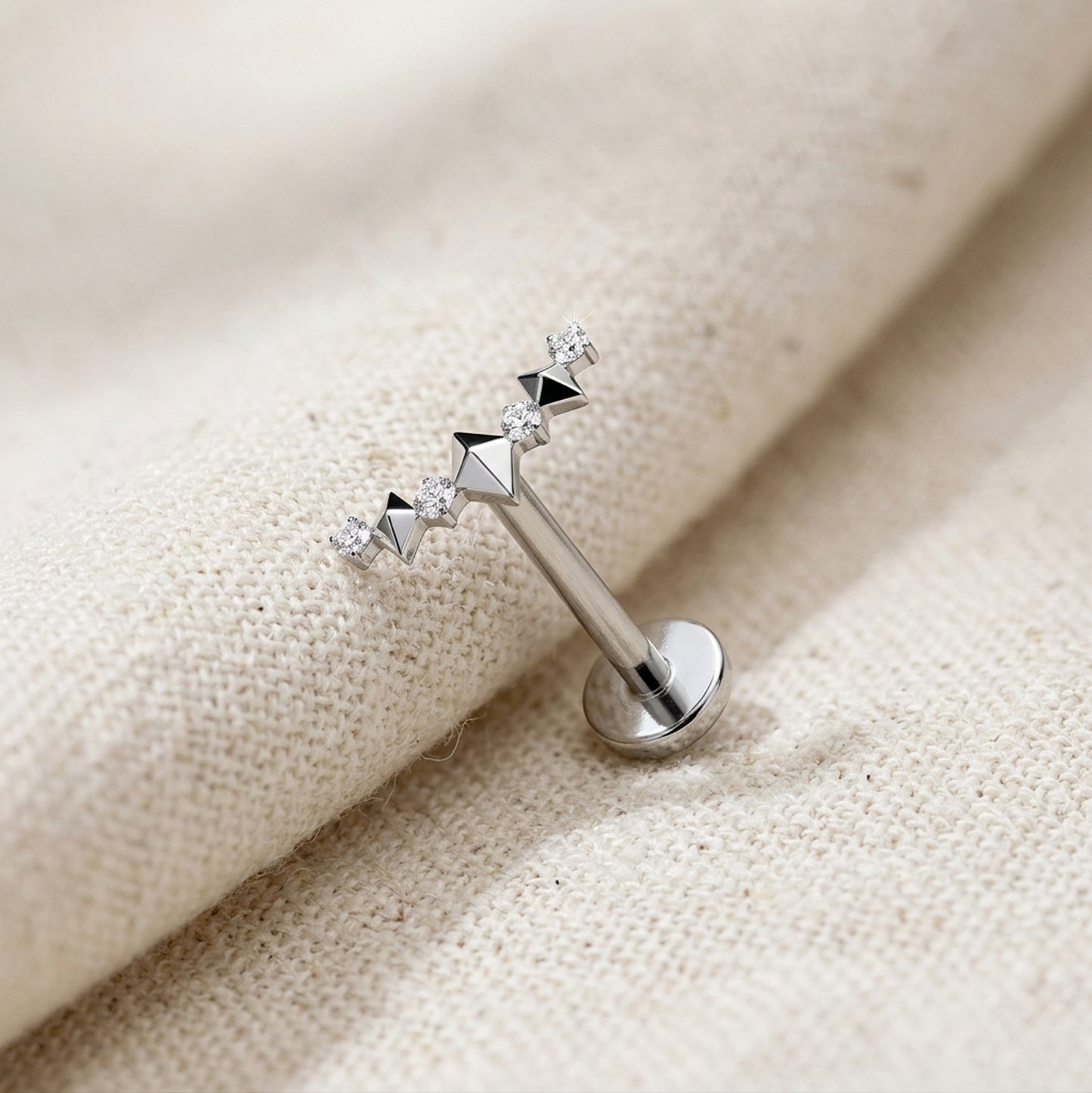 Titanium Spike and CZ Curved Climber Threadless Flat Back Stud