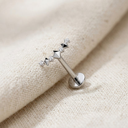 Titanium Spike and CZ Curved Climber Threadless Flat Back Stud