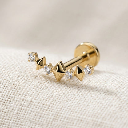 Titanium Spike and CZ Curved Climber Threadless Flat Back Stud