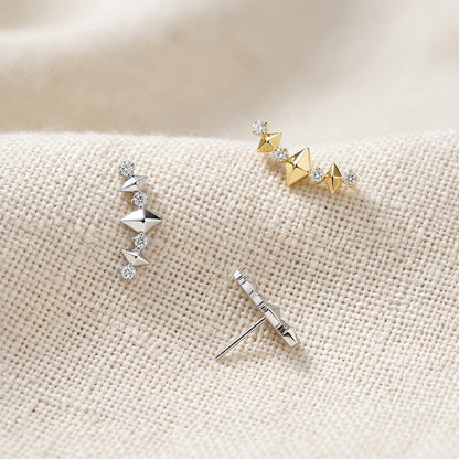 Titanium Spike and CZ Curved Climber Threadless Flat Back Stud