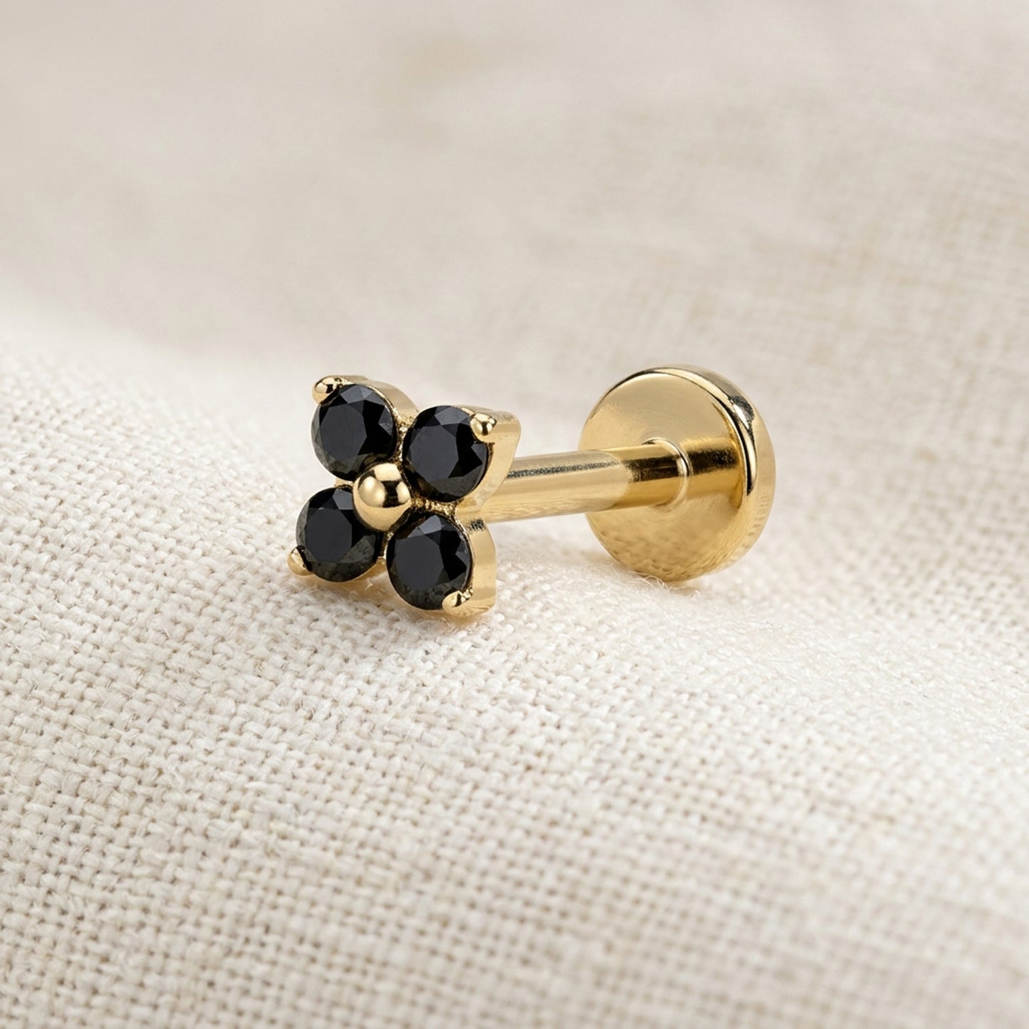 Titanium 4 Stone CZ Flower Threadless Flat Back Stud