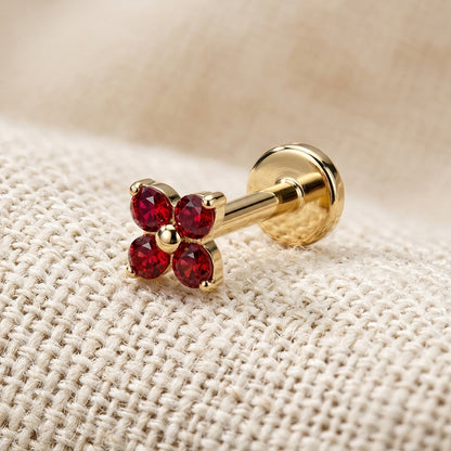 Titanium 4 Stone CZ Flower Threadless Flat Back Stud