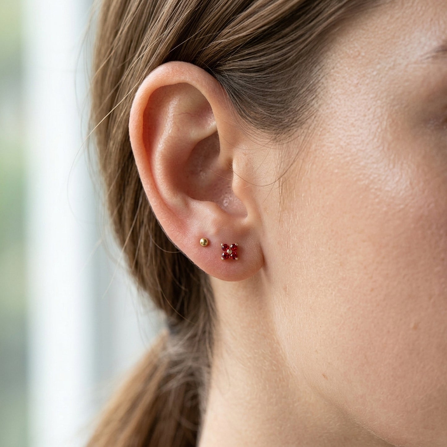Titanium 4 Stone CZ Flower Threadless Flat Back Stud