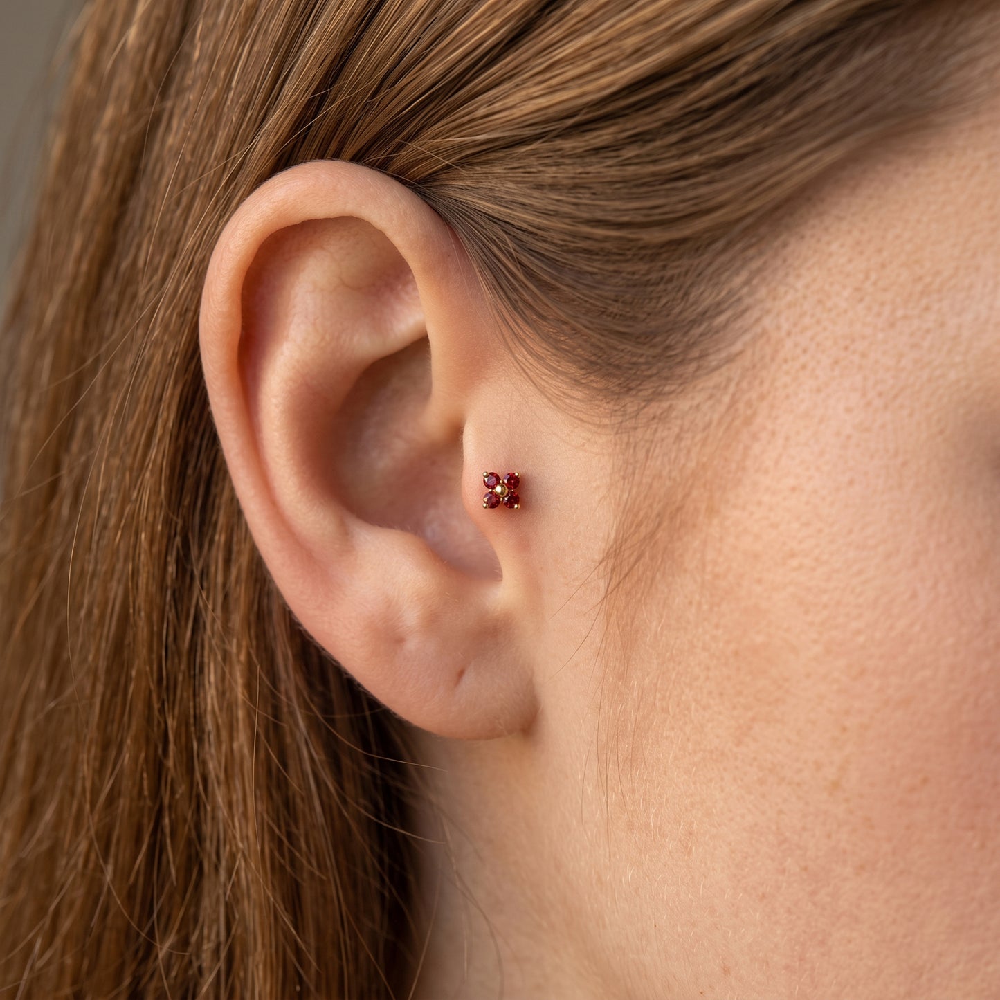Titanium 4 Stone CZ Flower Threadless Flat Back Stud