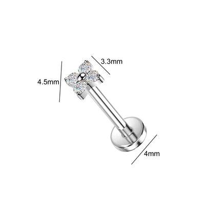 Titanium 4 Stone CZ Flower Threadless Flat Back Stud