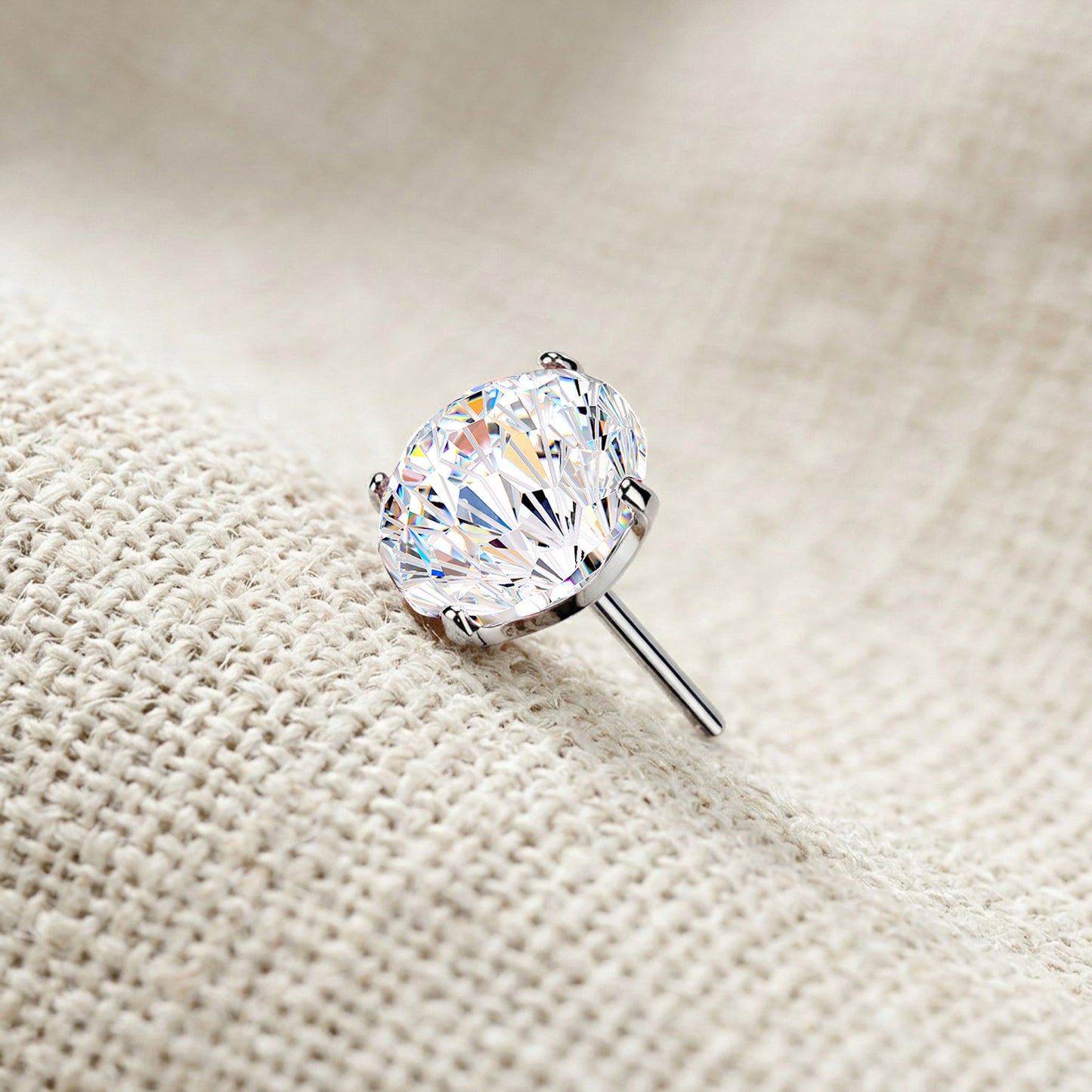 Titanium Firework Cut CZ Prong Threadless Top
