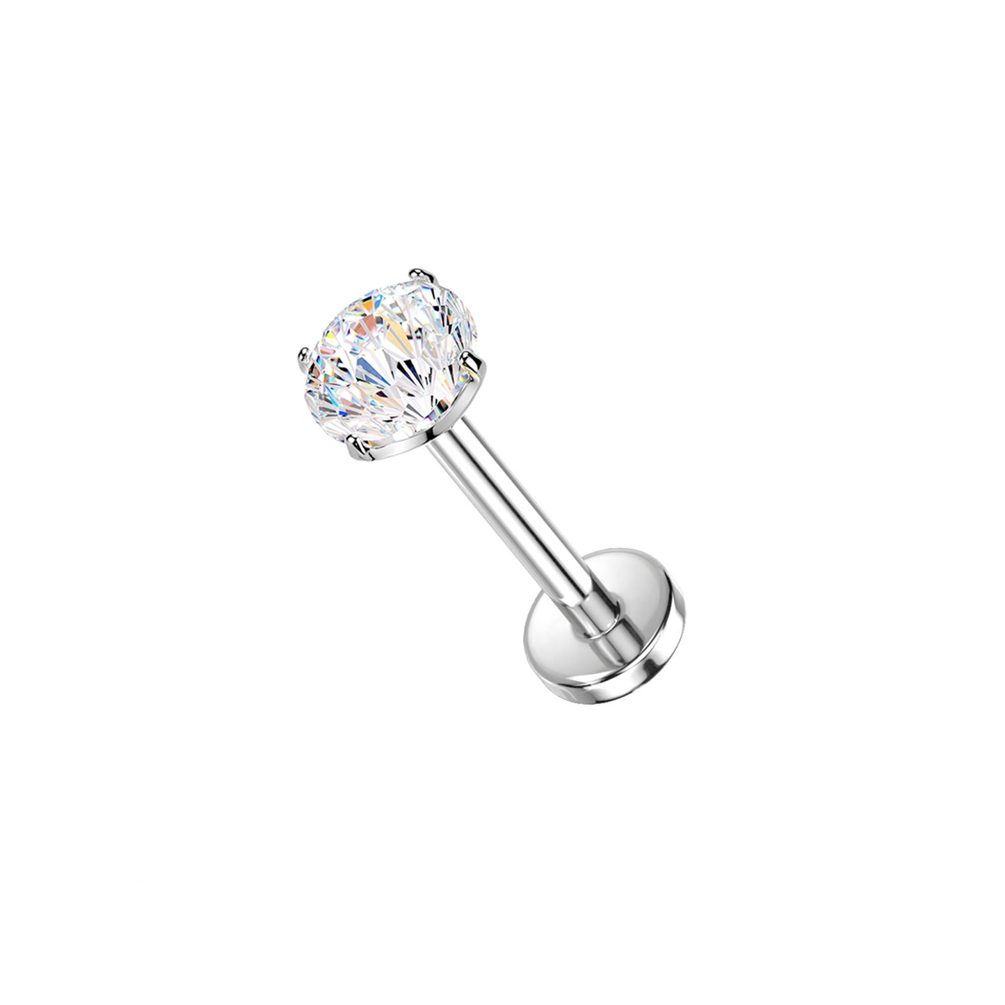 Titanium Firework Cut CZ Prong Threadless Flat Back Stud