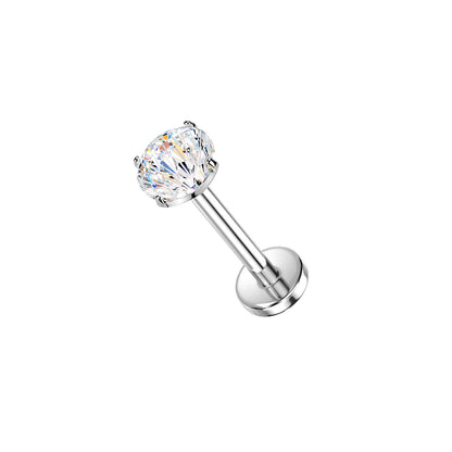 Titanium Firework Cut CZ Prong Threadless Flat Back Stud