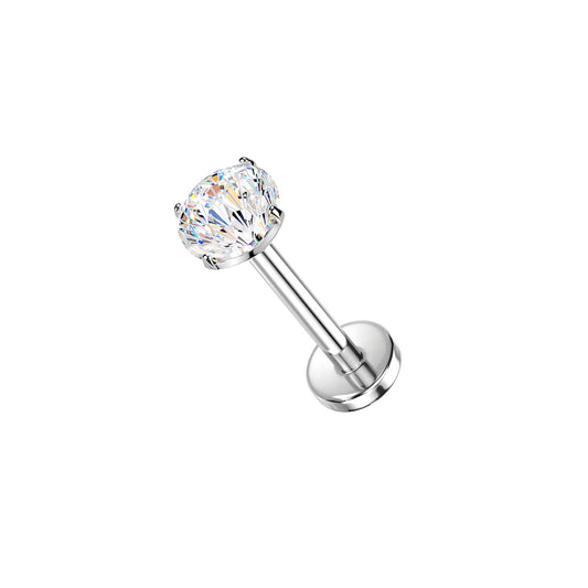 Titanium Firework Cut CZ Prong Threadless Flat Back Stud
