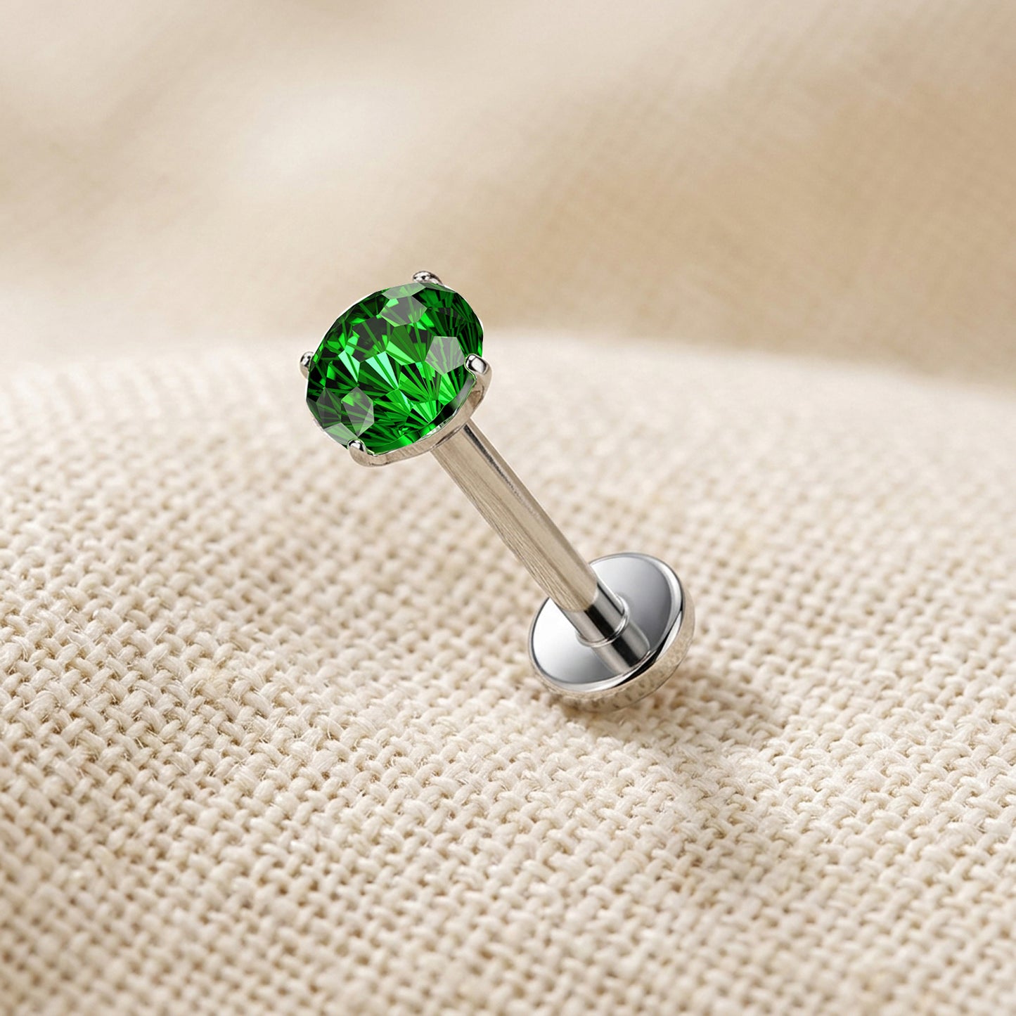 Titanium Firework Cut CZ Prong Threadless Flat Back Stud