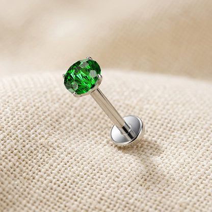 Titanium Firework Cut CZ Prong Threadless Flat Back Stud