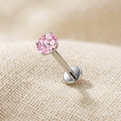 Titanium Firework Cut CZ Prong Threadless Flat Back Stud