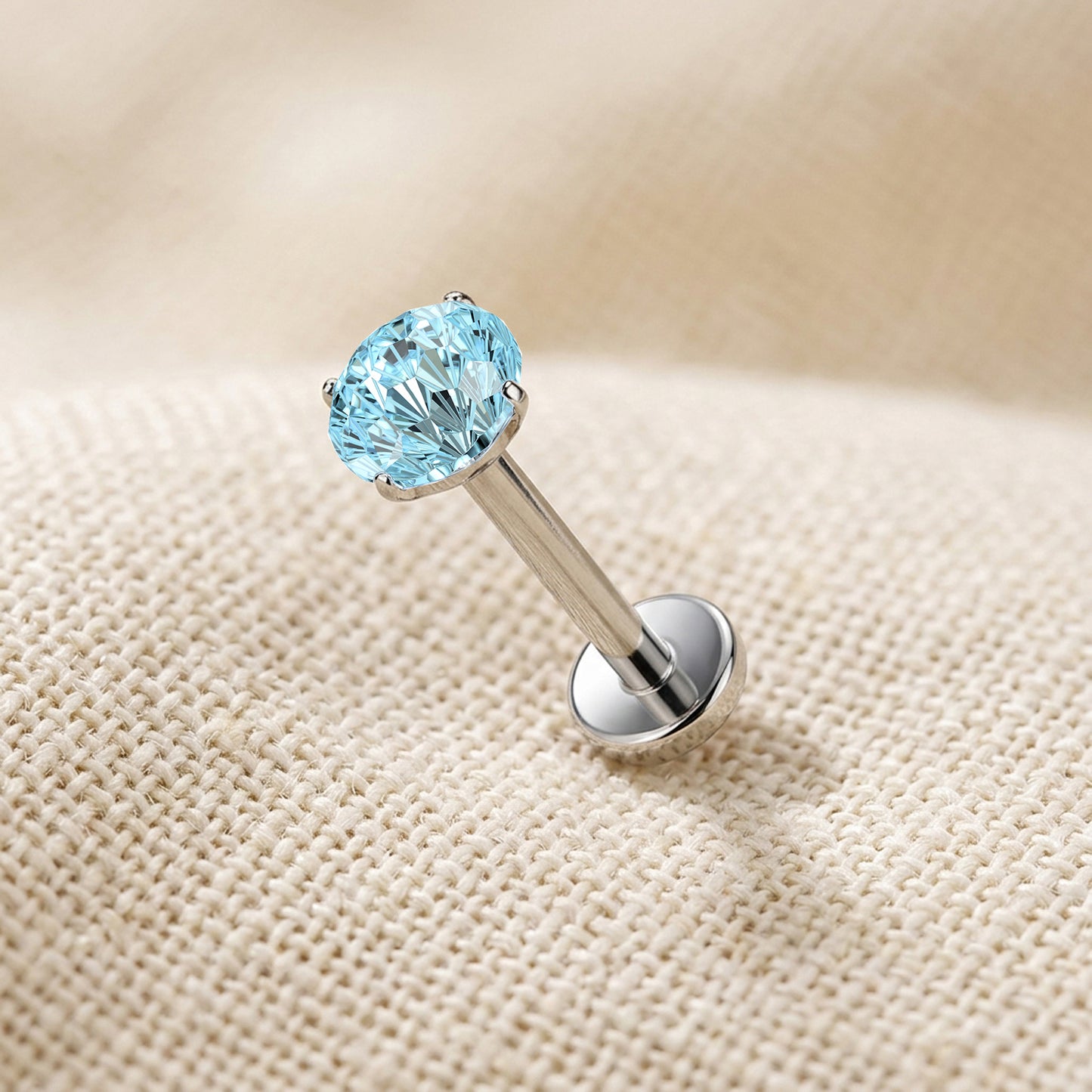 Titanium Firework Cut CZ Prong Threadless Flat Back Stud