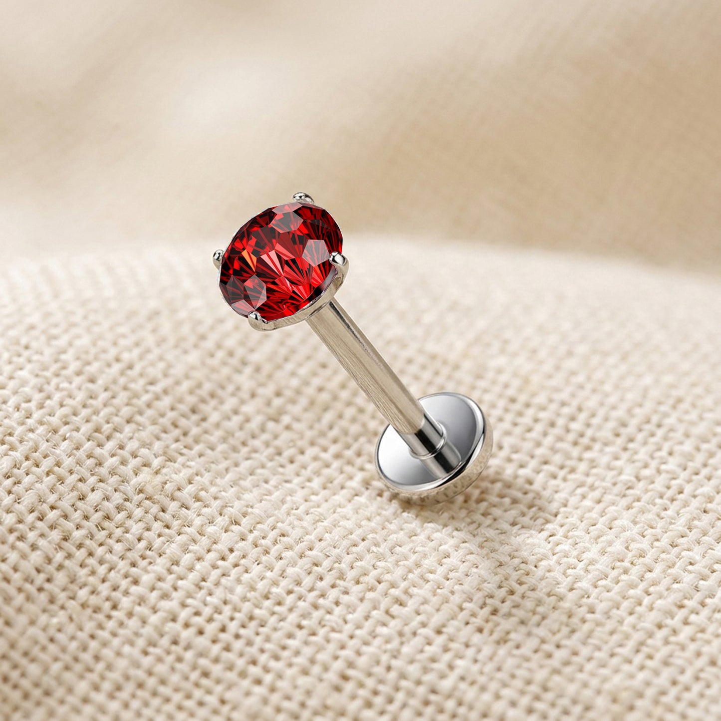 Titanium Firework Cut CZ Prong Threadless Flat Back Stud