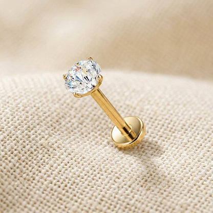 Titanium Firework Cut CZ Prong Threadless Flat Back Stud