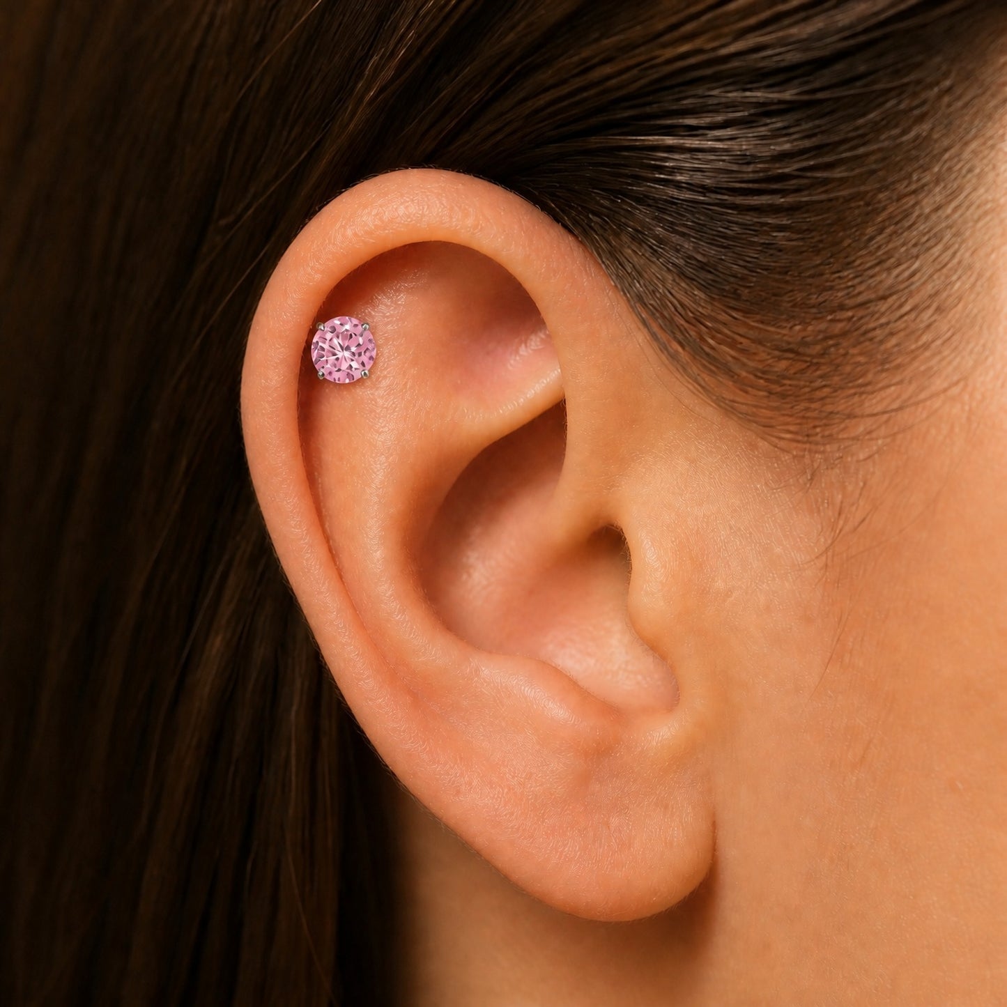 Titanium Firework Cut CZ Prong Threadless Top