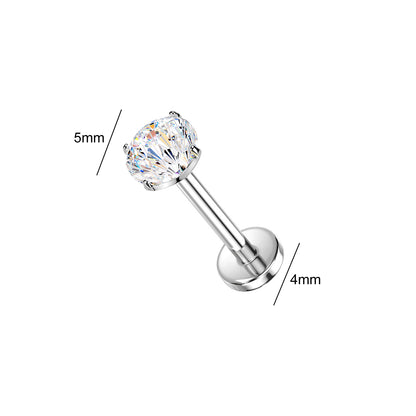 Titanium Firework Cut CZ Prong Threadless Flat Back Stud