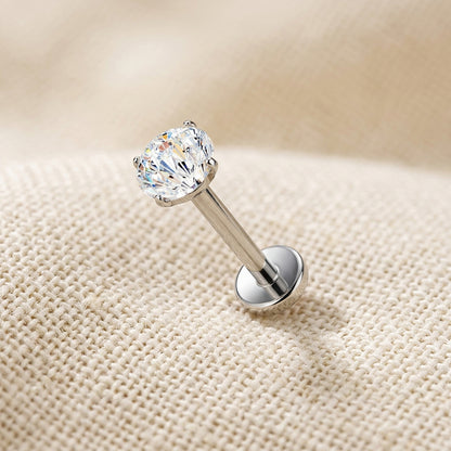 Titanium Firework Cut CZ Prong Threadless Flat Back Stud