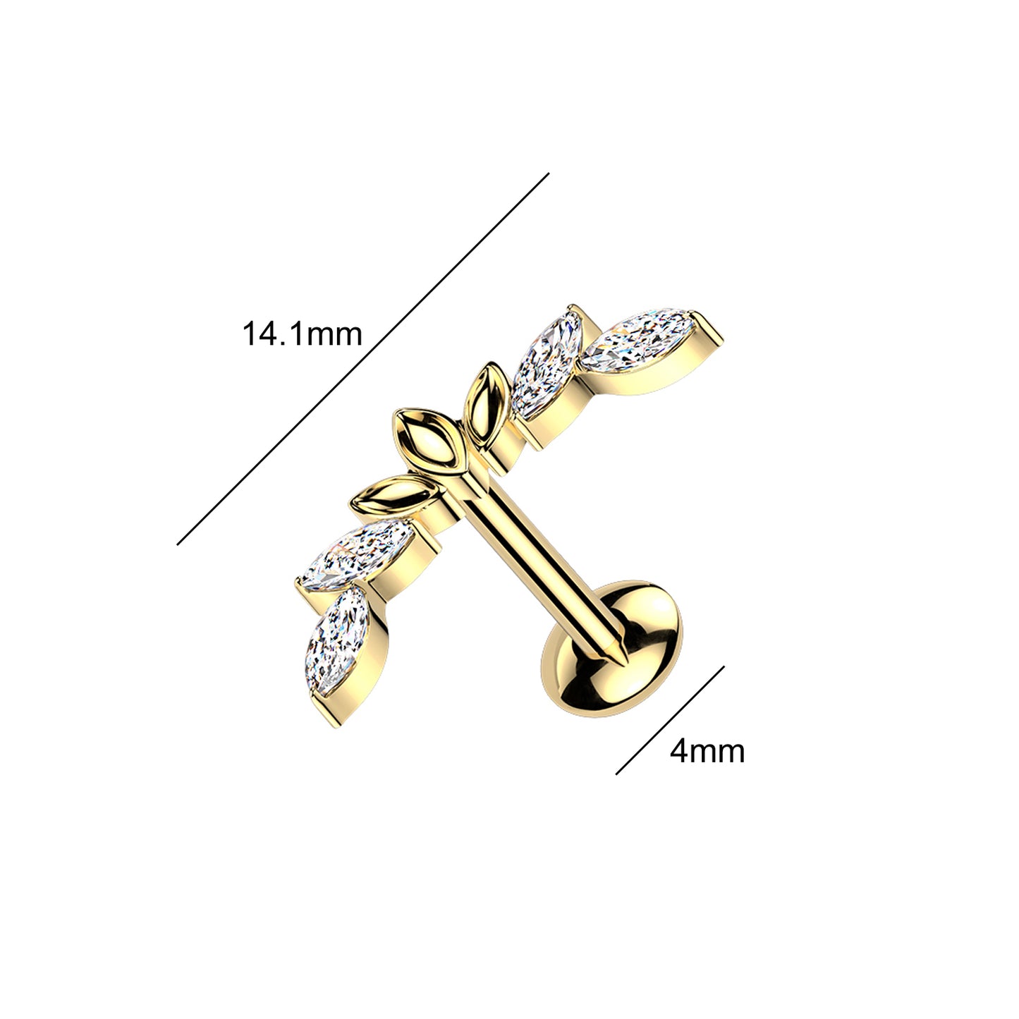 Titanium Threaded Marquise CZ Wings Convex Stud