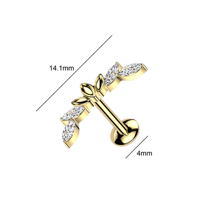 Titanium Threaded Marquise CZ Wings Convex Stud