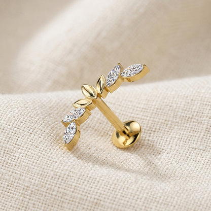 Titanium Threaded Marquise CZ Wings Convex Stud