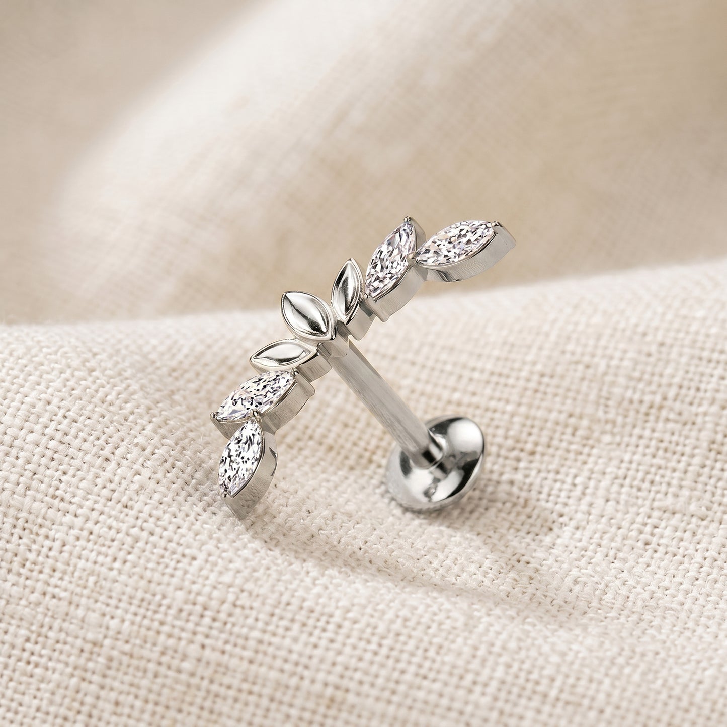 Titanium Threaded Marquise CZ Wings Convex Stud