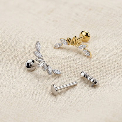 Titanium Threaded Marquise CZ Wings Convex Stud