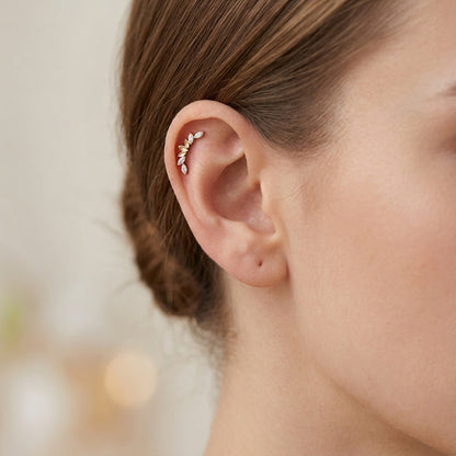 Titanium Threaded Marquise CZ Wings Convex Stud