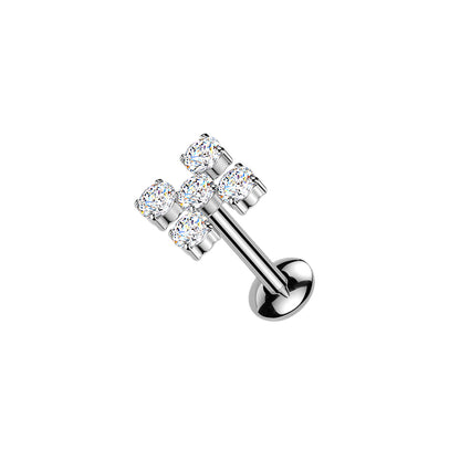 Titanium Threaded 5 CZ Cross Convex Stud