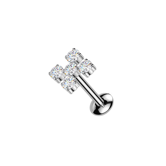 Titanium Threaded 5 CZ Cross Convex Stud