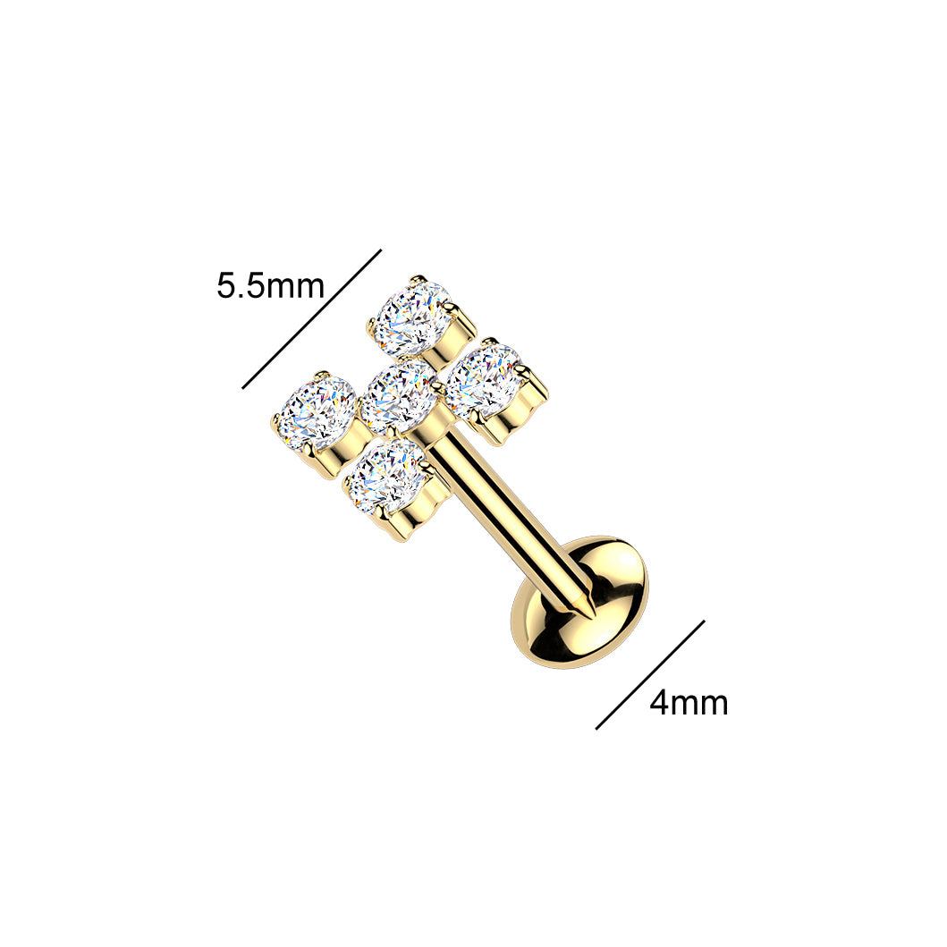 Titanium Threaded 5 CZ Cross Convex Stud