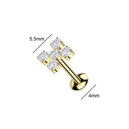 Titanium Threaded 5 CZ Cross Convex Stud
