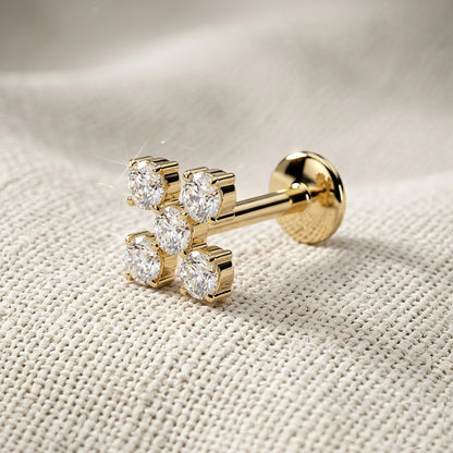 Titanium Threaded 5 CZ Cross Convex Stud