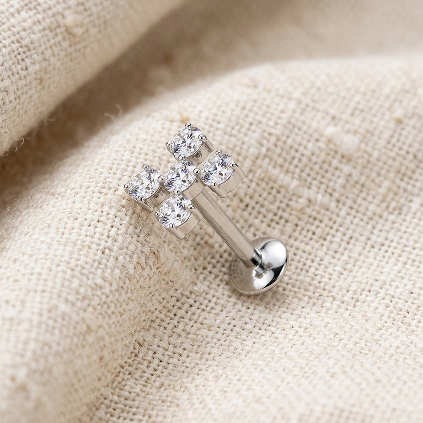 Titanium Threaded 5 CZ Cross Convex Stud
