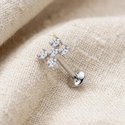 Titanium Threaded 5 CZ Cross Convex Stud