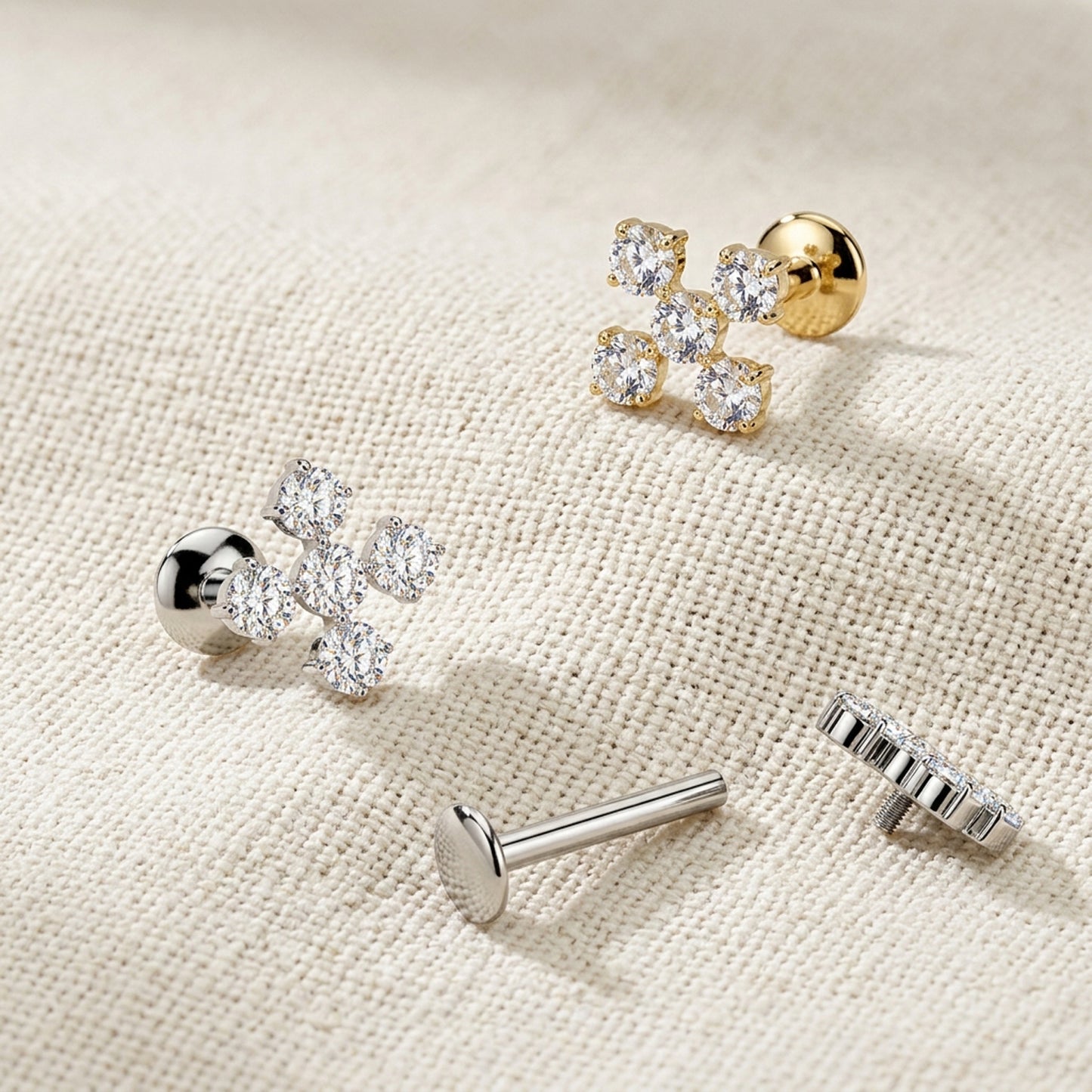 Titanium Threaded 5 CZ Cross Convex Stud