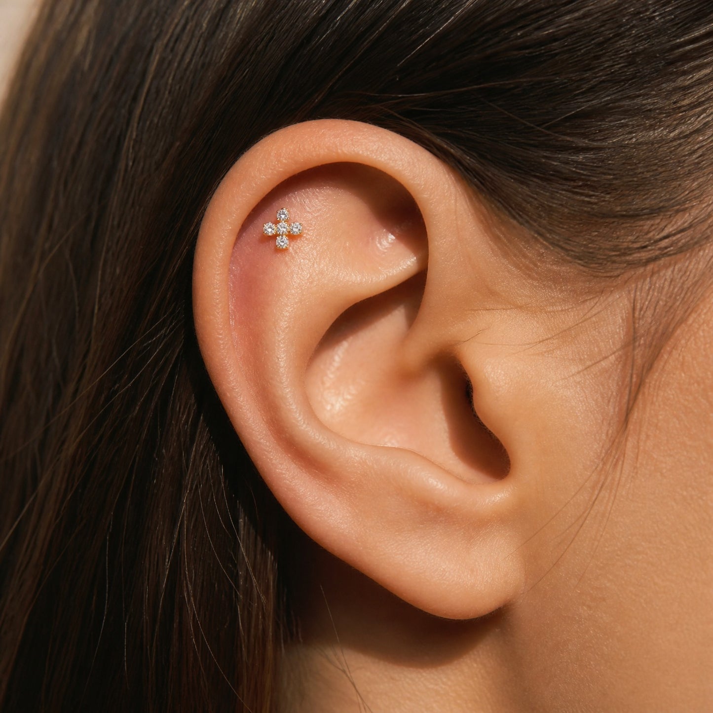 Titanium Threaded 5 CZ Cross Convex Stud