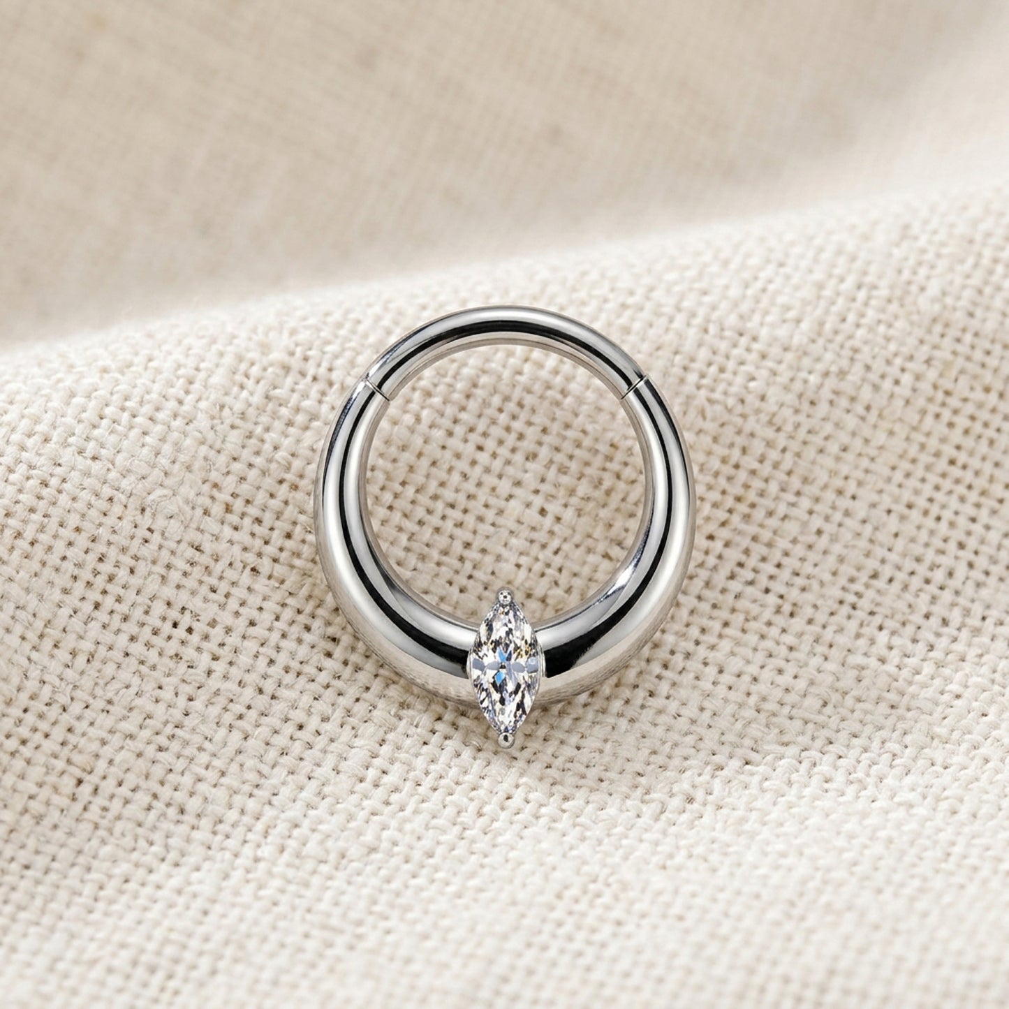 Titanium Marquise CZ Wide Hinged Segment Hoop Ring