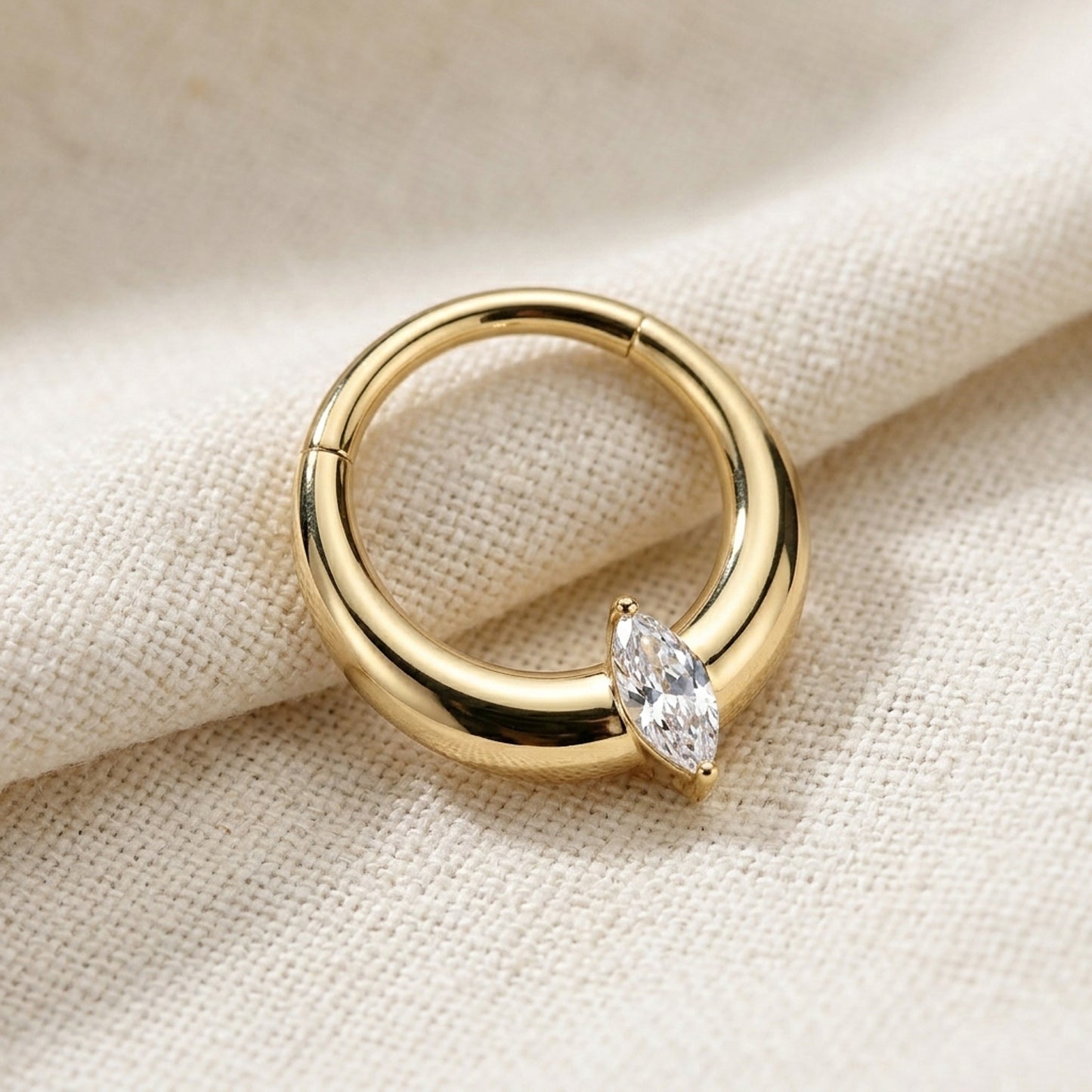 Titanium Marquise CZ Wide Hinged Segment Hoop Ring
